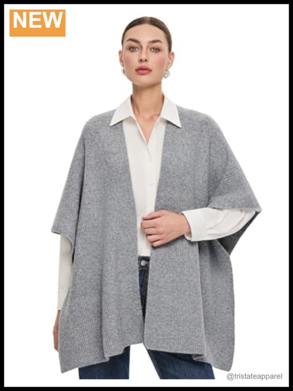Women's Rib Knit Cardigan Wrap Open Front Chunky Shawl Poncho Cape Pashmina